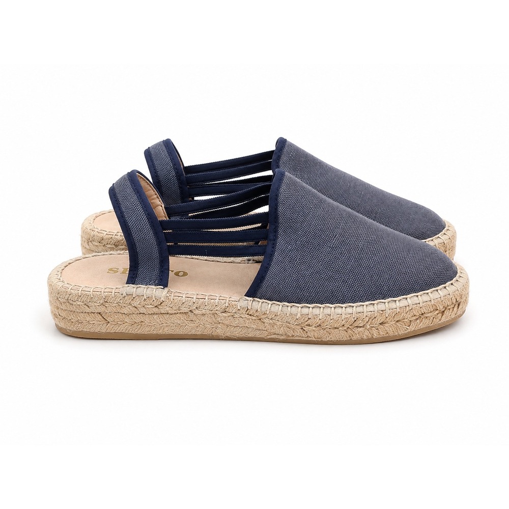 Sesto Meucci Lino Espadrille Sandals Women 7 Navy Blue Linen Made in Spain NIB